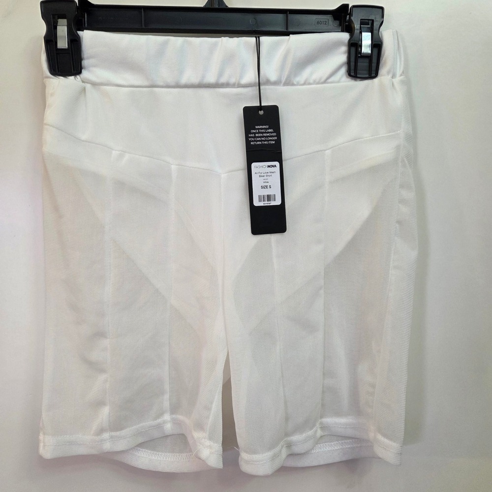 Fashion Nova All For Love Mesh Biker Shorts White High Waist HP235 Womens Small